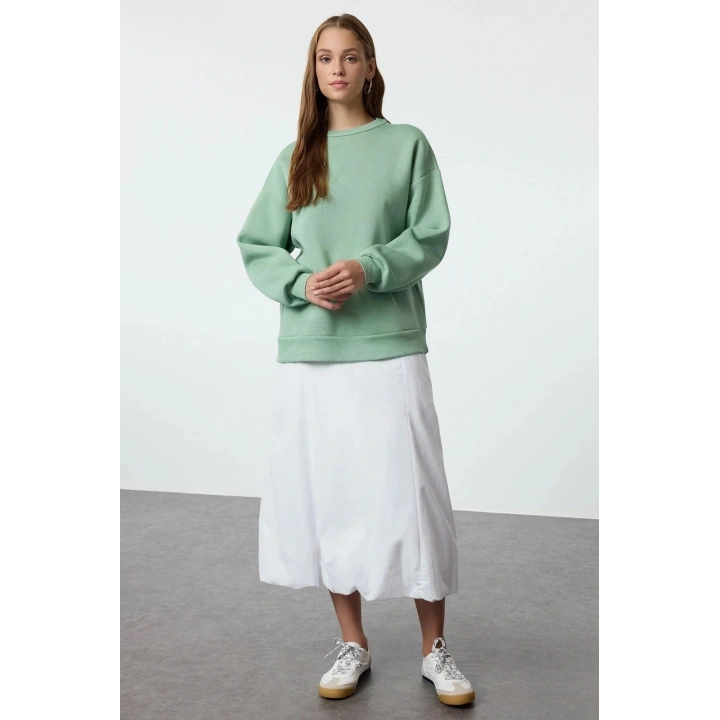 3 iplik şardonlu bisiklet yaka sweatshirt mint