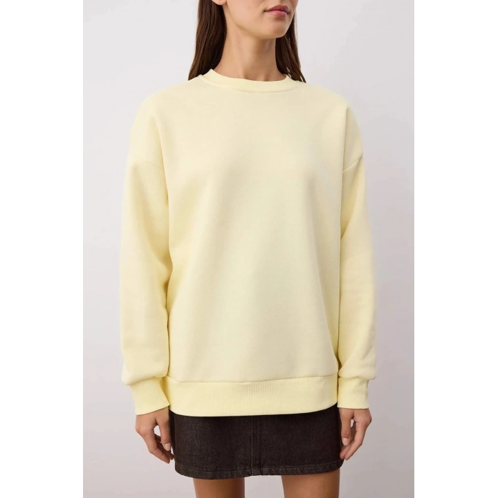 3 iplik şardonlu bisiklet yaka sweatshirt sarı