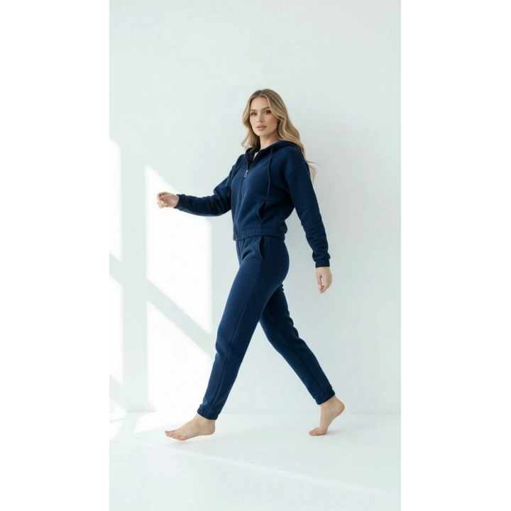 3 iplik şardonlu Kapşonlu fermuarlı kısa üst lacivert pat8590