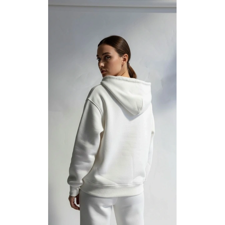 3 iplik şardonlu kapşonlu hoodie frm beyaz p510437