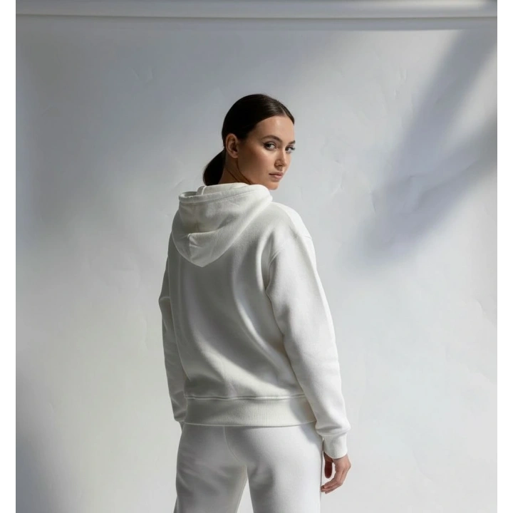 3 iplik şardonlu kapşonlu hoodie frm beyaz p510437
