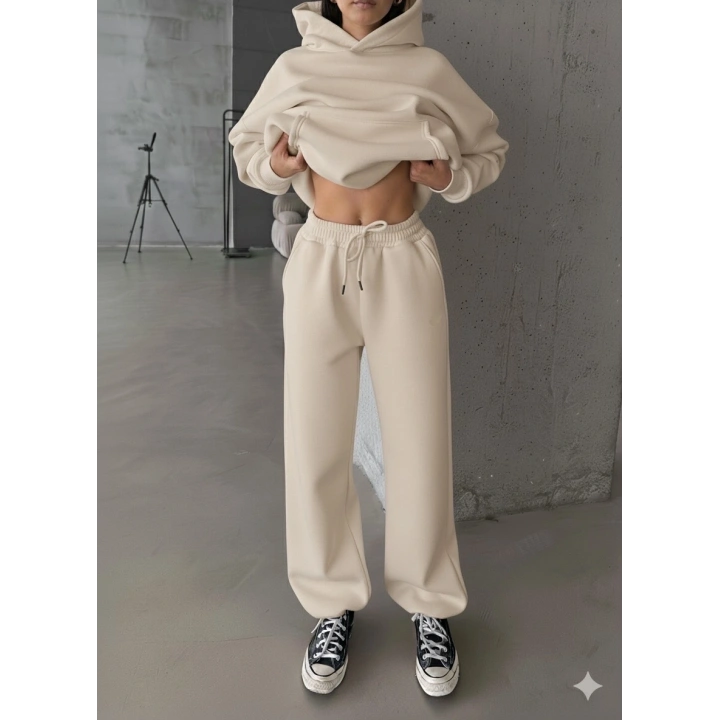 3 iplik şardonlu Lastik paça eşofman bej p510439