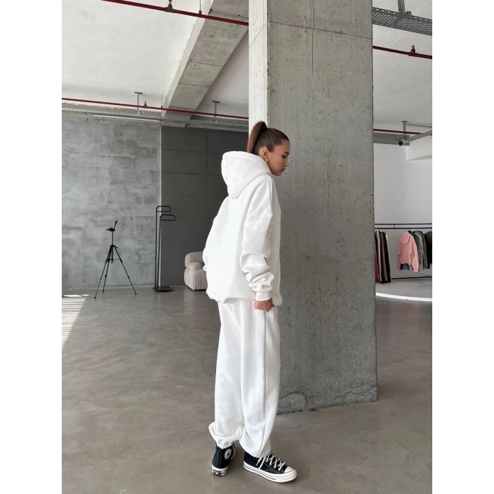 3 iplik şardonlu Lastik paça eşofman beyaz p510439