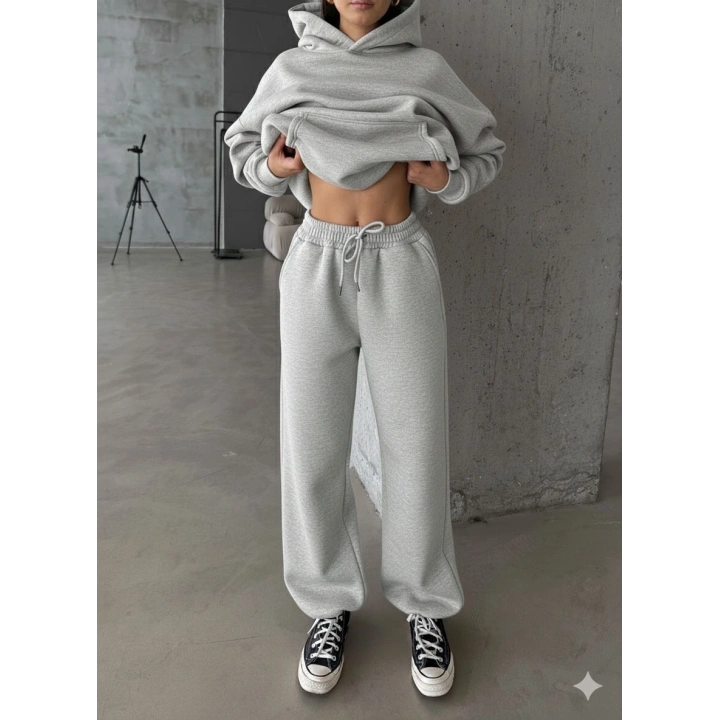 3 iplik şardonlu Lastik paça eşofman gri p510439