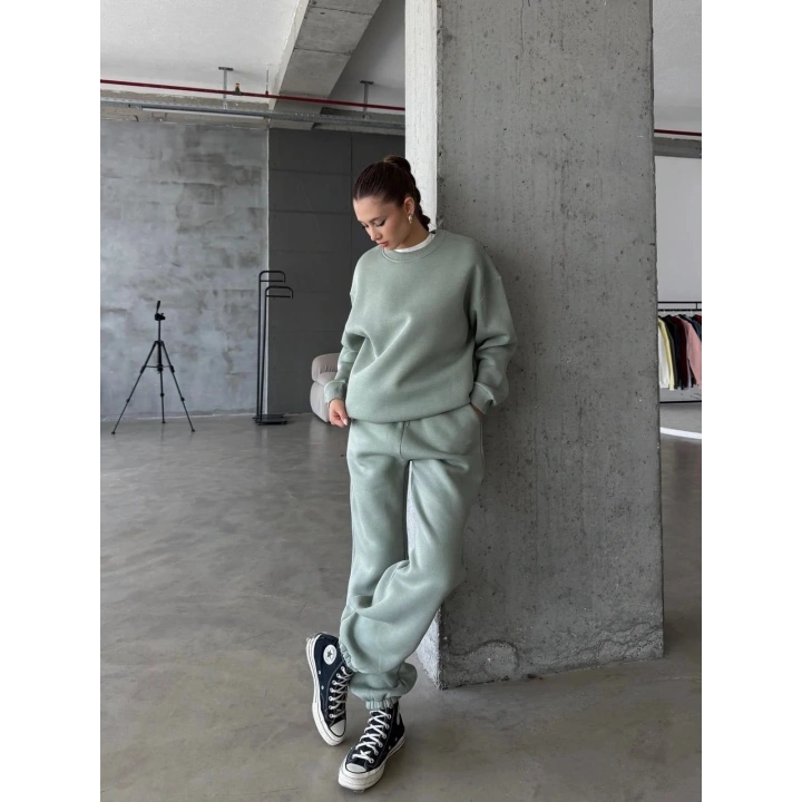 3 iplik şardonlu Lastik paça eşofman mint p510439