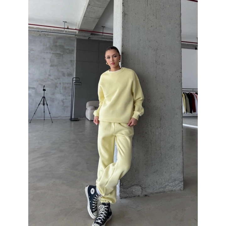 3 iplik şardonlu Lastik paça eşofman sarı p510439