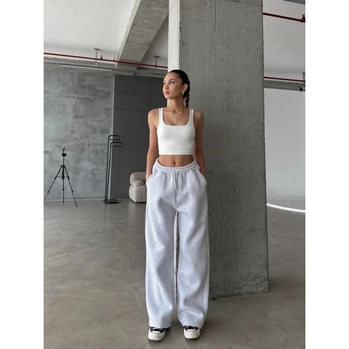 3 iplik şardonlu oversize eşofman gri