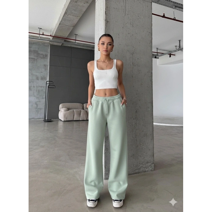 3 iplik şardonlu oversize eşofman mint yeşili