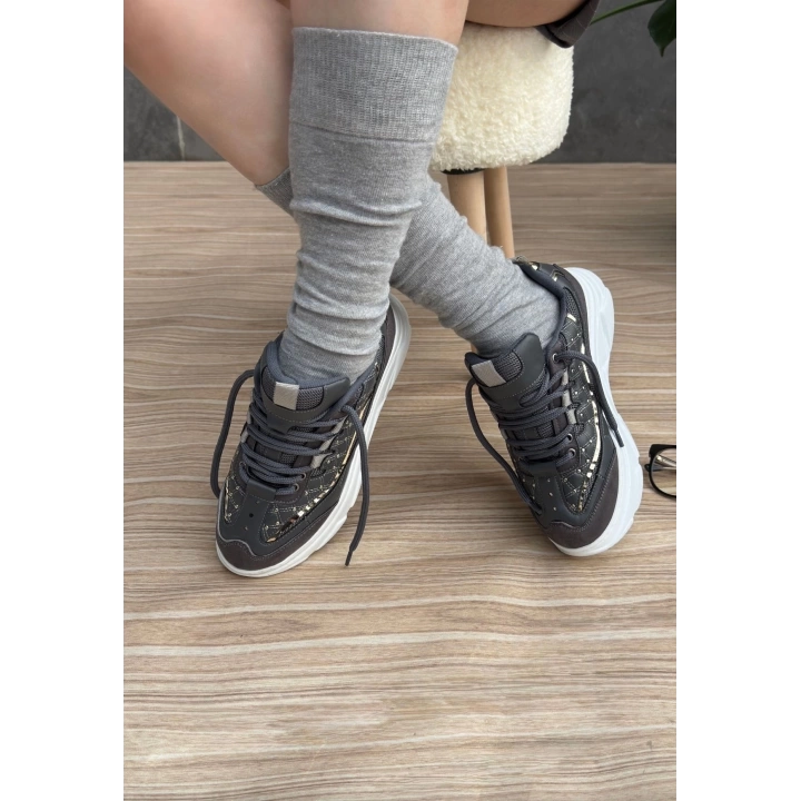 Aleid Gri Cilt Bağcıklı Spor Ayakkabı