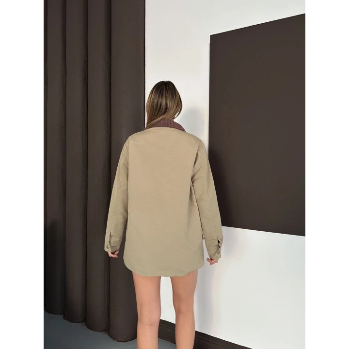 Astarlı yaka detaylı artos ceket haki st2651019