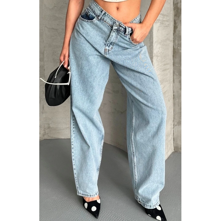 Baggy kar yıkama buz mavi jeans pantolon d2007