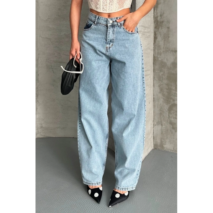 Baggy kar yıkama buz mavi jeans pantolon d2007