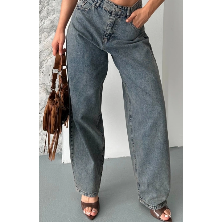 Baggy kar yıkama eskitme kahve jeans pantolon d2007