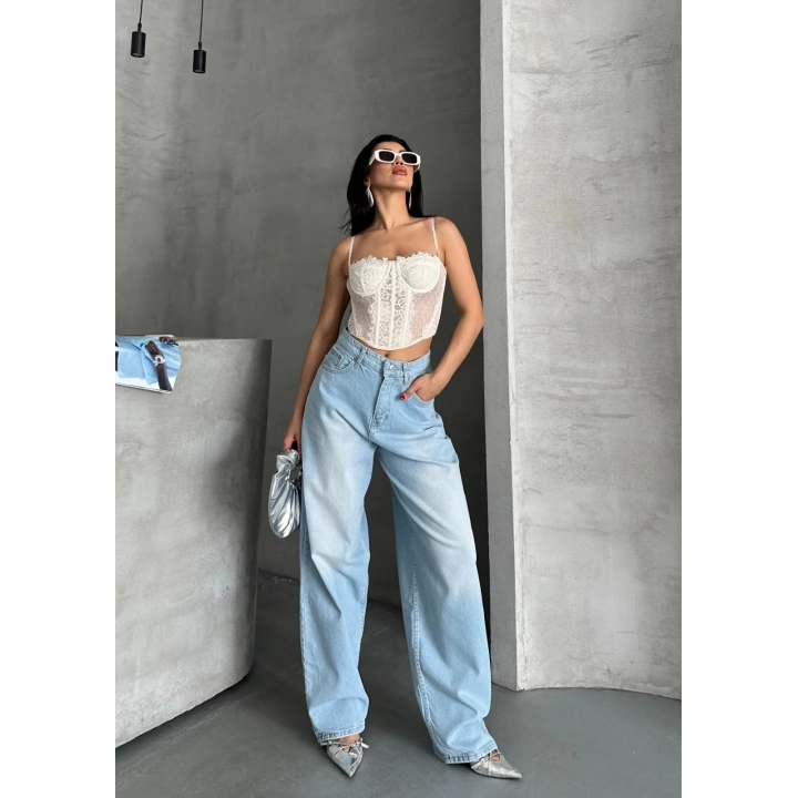 Baggy süper taş bıyık yıkama buz mavi d2007