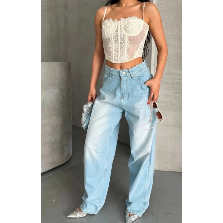 Baggy süper taş bıyık yıkama buz mavi d2007