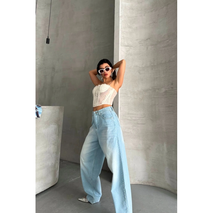 Baggy süper taş bıyık yıkama buz mavi d2007