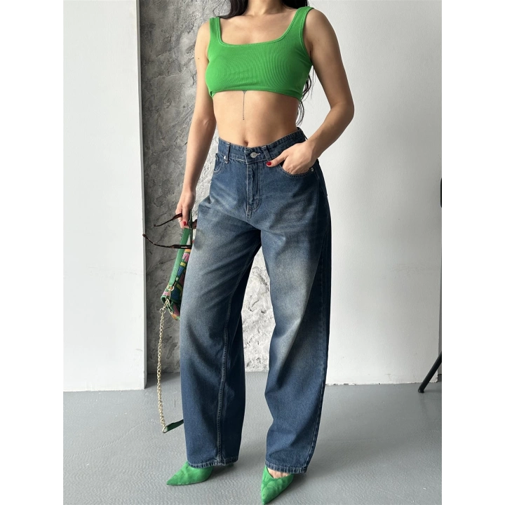 Baggy süper taş bıyık yıkama kahve tint jeans pantolon d2007