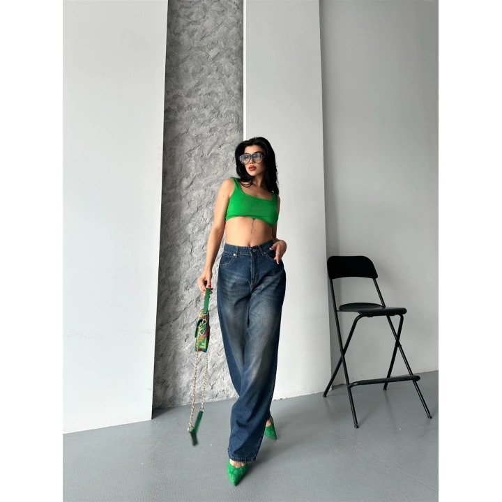 Baggy süper taş bıyık yıkama kahve tint jeans pantolon d2007