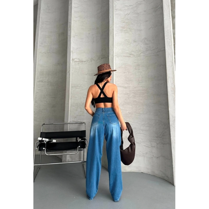 Baggy süper taş bıyık yıkama mavi jeans pantolon d2007