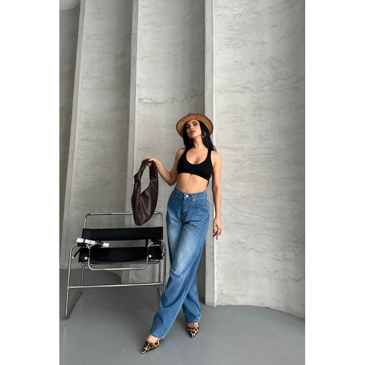 Baggy süper taş bıyık yıkama mavi jeans pantolon d2007