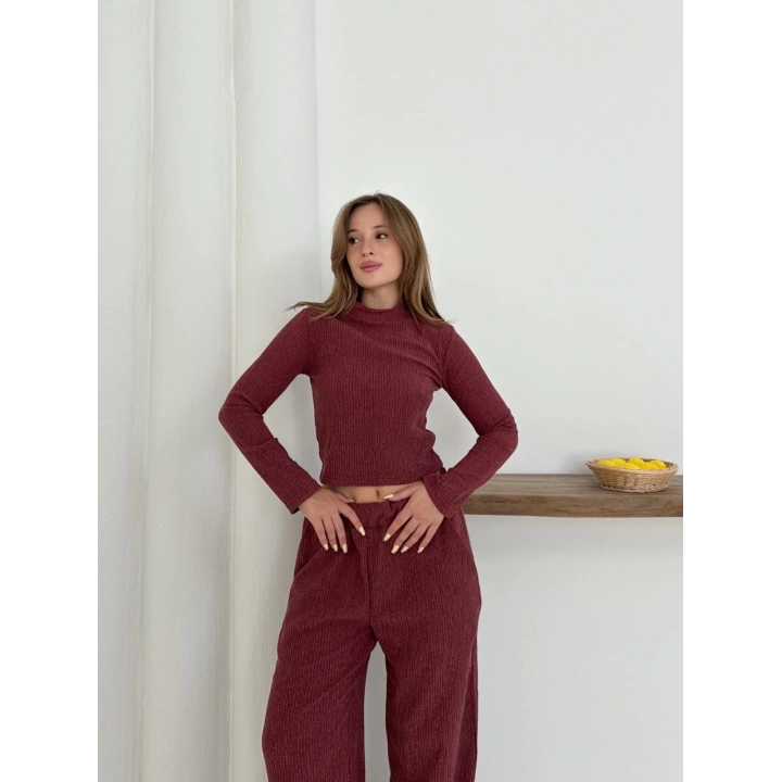Balıkçı yaka örme takım bordo st265865