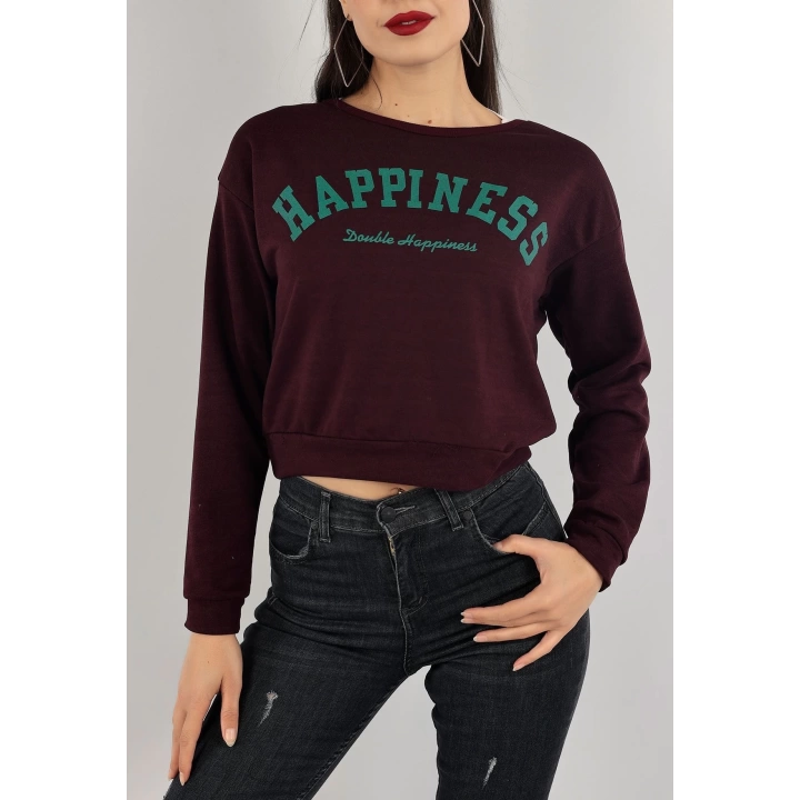 Baskılı Crop Sweat Mor - 0135.159.