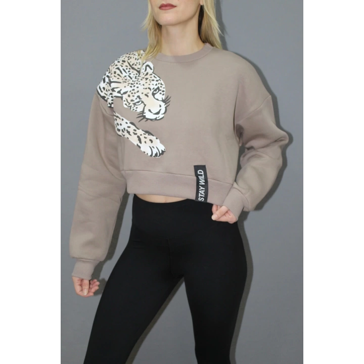 Baskılı Crop Sweat Taba - 211.502.