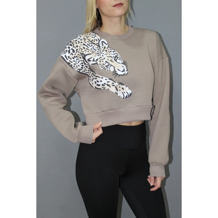 Baskılı Crop Sweat Taba - 211.502.
