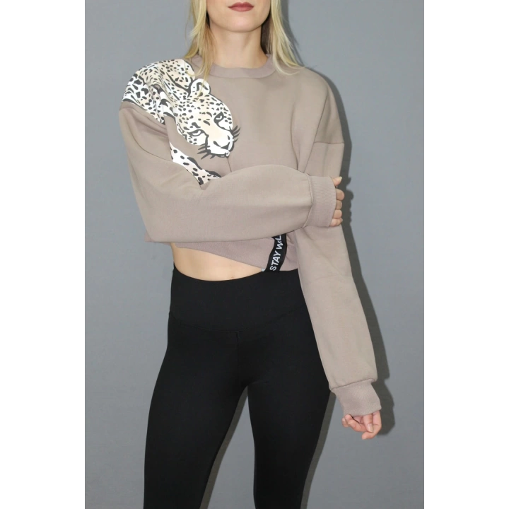 Baskılı Crop Sweat Taba - 211.502.