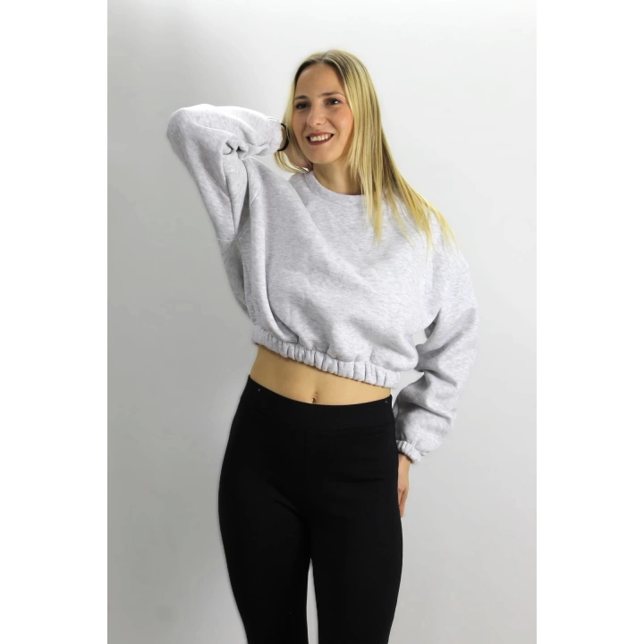 Bel Lastikli Bisiklet Yaka Sweat Gri - 07100