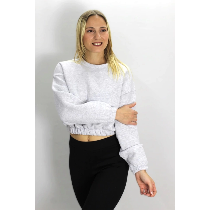 Bel Lastikli Bisiklet Yaka Sweat Gri - 07100