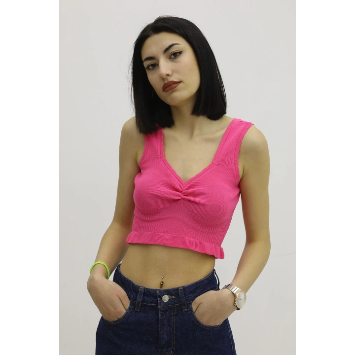 Bel Lastikli Triko Bluz Fuşya - P-019708