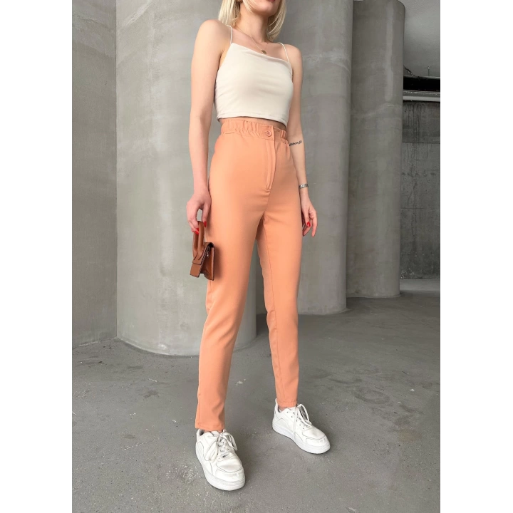 Beli lastikli karamel pantolon