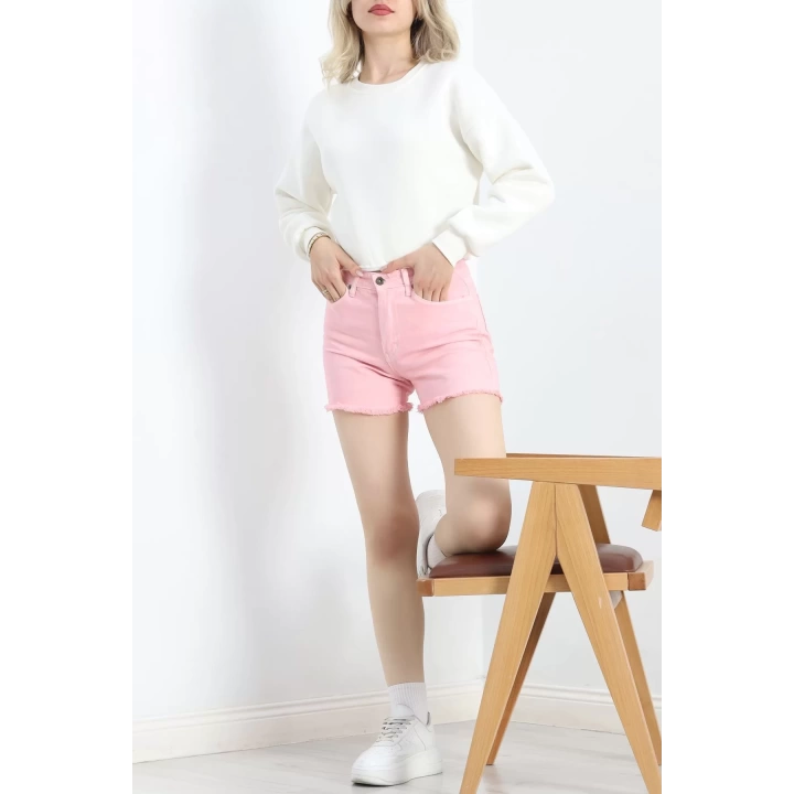 Bisiklet Yaka 3 İplik Crop Sweat Ekru - 20968.1878.