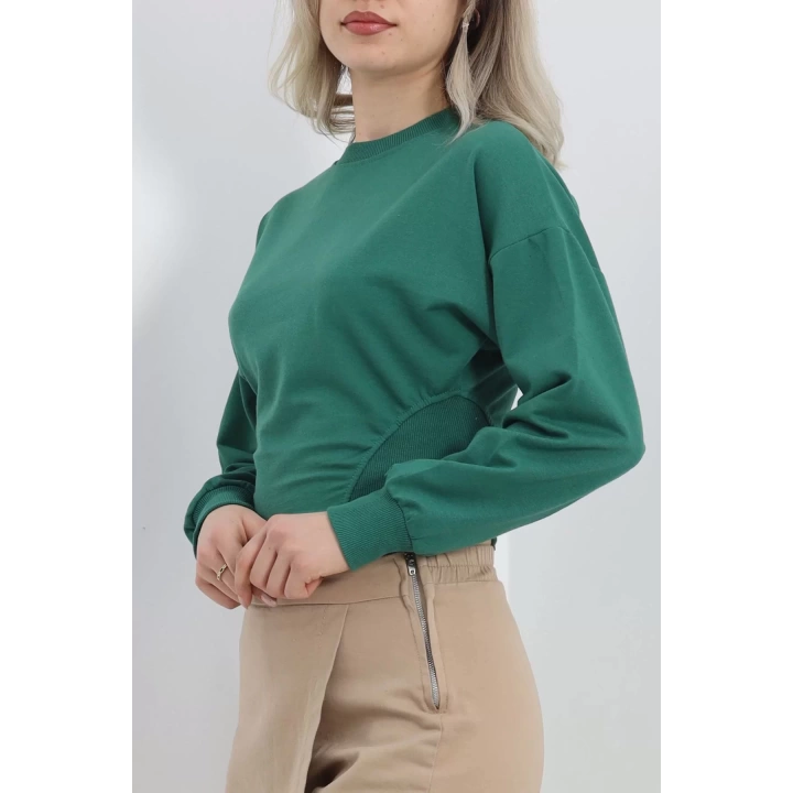 Bisiklet Yaka İki İplik Crop Sweat Zümrüt - 40045.555.