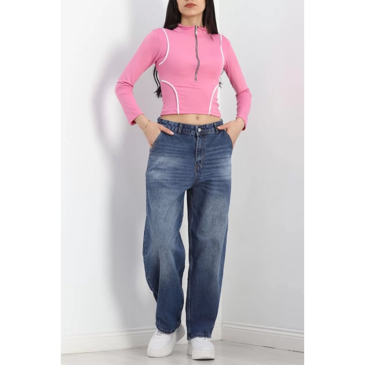 Biyeli Yarım Fermuarlı Body Pembe - 40078.1855.