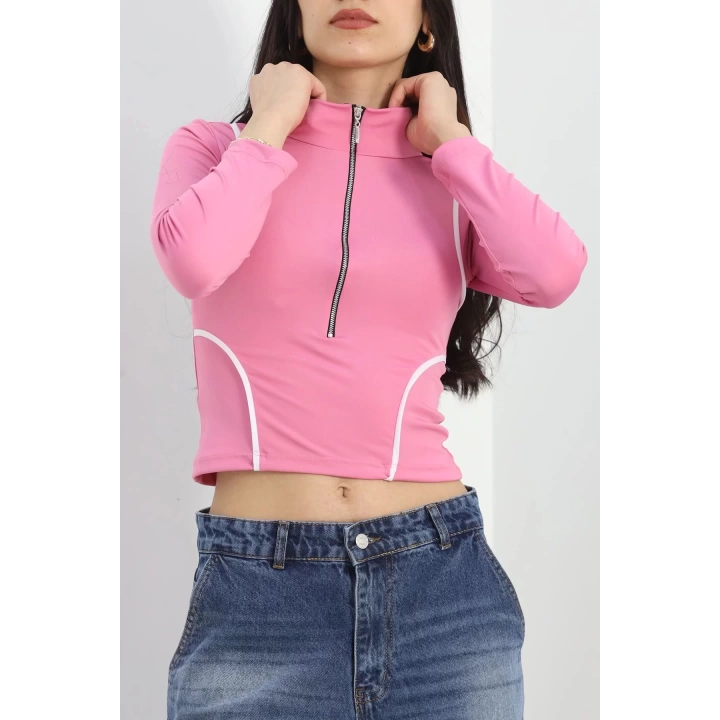 Biyeli Yarım Fermuarlı Body Pembe - 40078.1855.