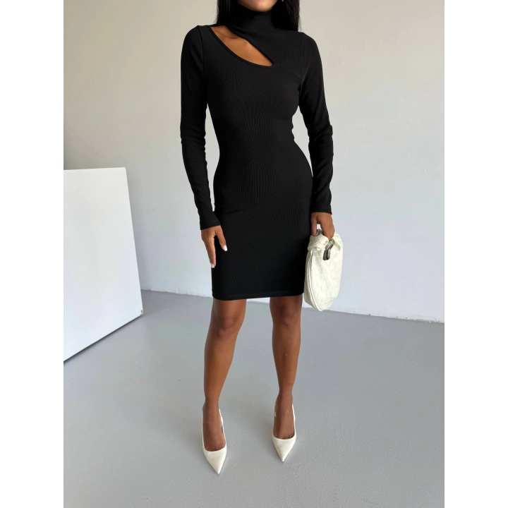 Boğazlı gögüs dekolteli elbise siyah f2333