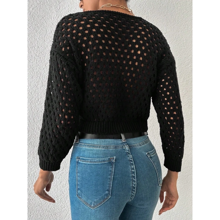 Büyük düğmeli delikli hırka siyah