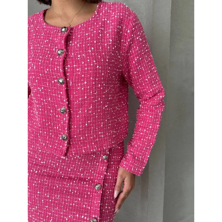 Ceketli etek takım chl kumaş fuşya h24443