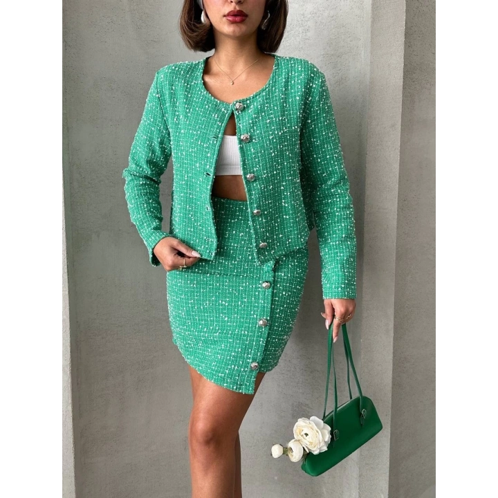 Ceketli etek takım chl kumaş yeşil h24443