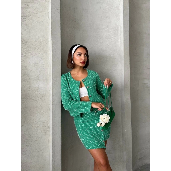 Ceketli etek takım chl kumaş yeşil h24443