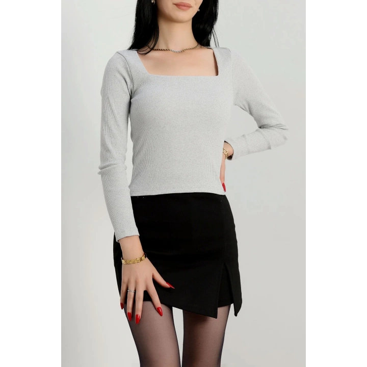 Çerçeve yaka kaşkorse bluz gri