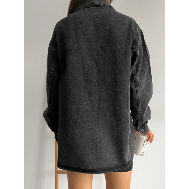 Çift Cepli Oversize Denim Gömlek Ceket
