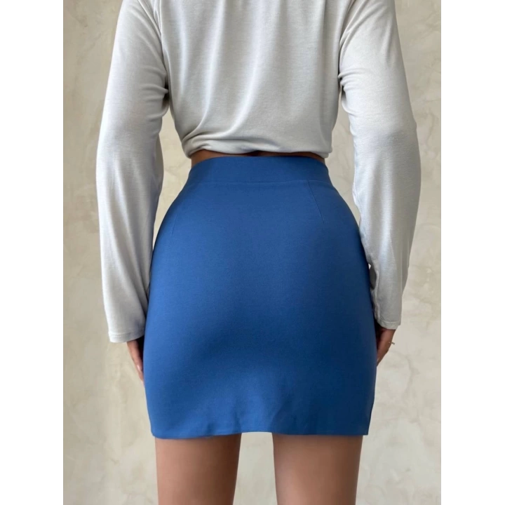 Çift yırtmaçlı etek indigo s25910