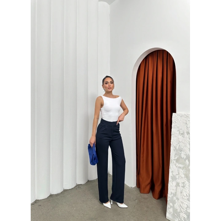 Cırtlı pantolon krep lacivert pt