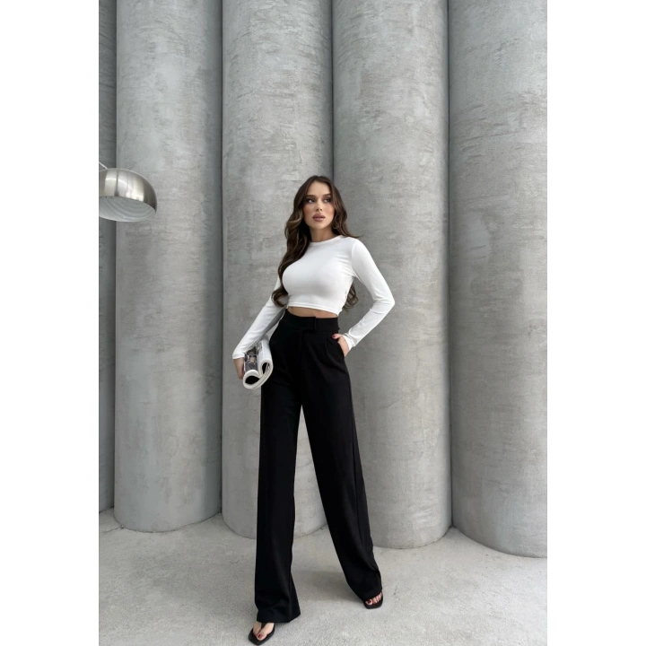 Cırtlı pantolon krep siyah pt
