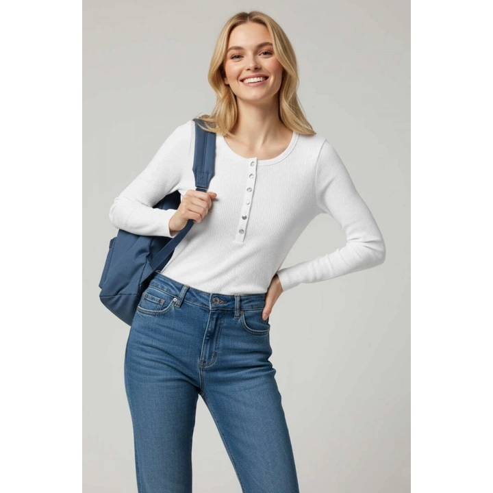 Çıtçıt Detaylı Bluz Beyaz T4343