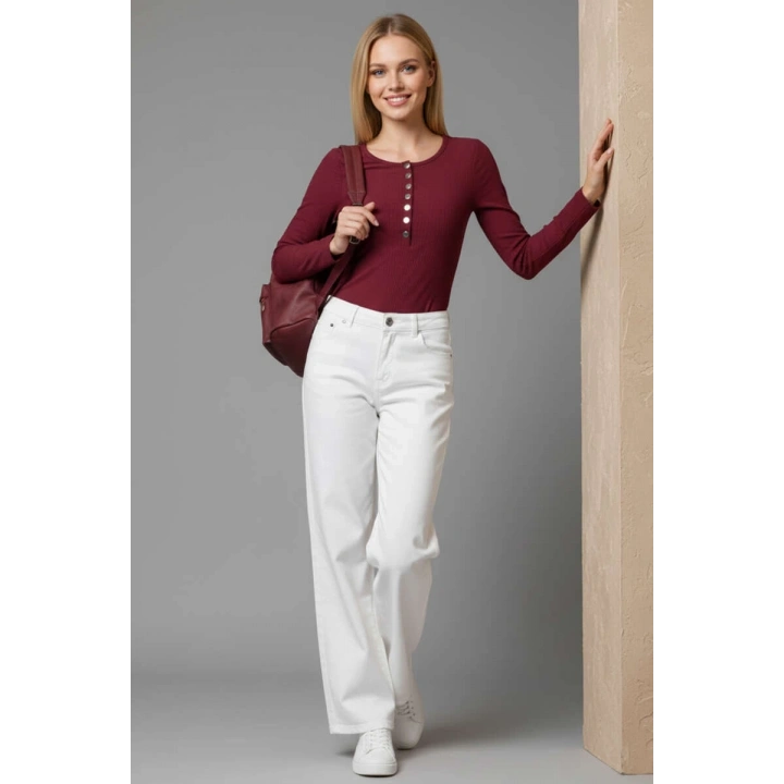 Çıtçıt Detaylı Bluz Bordo T4343