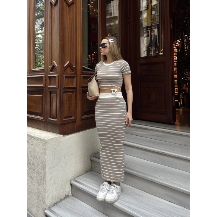 Çizgili etekli takım vizon s3609